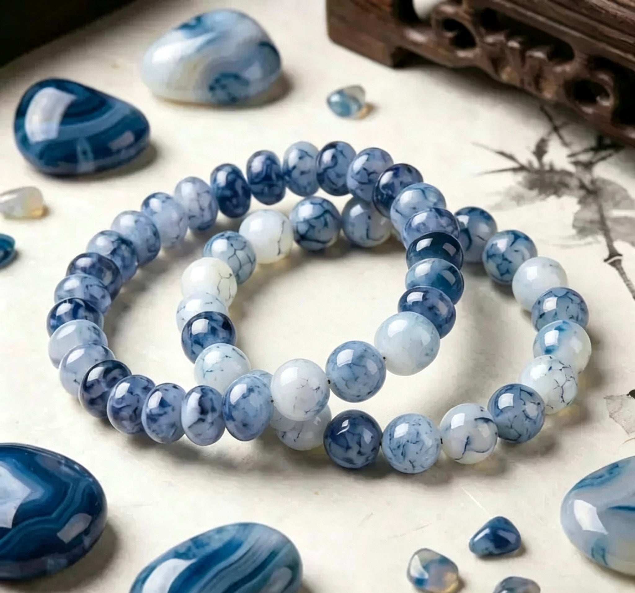 Blue Ice Crack Agate Bracelet
