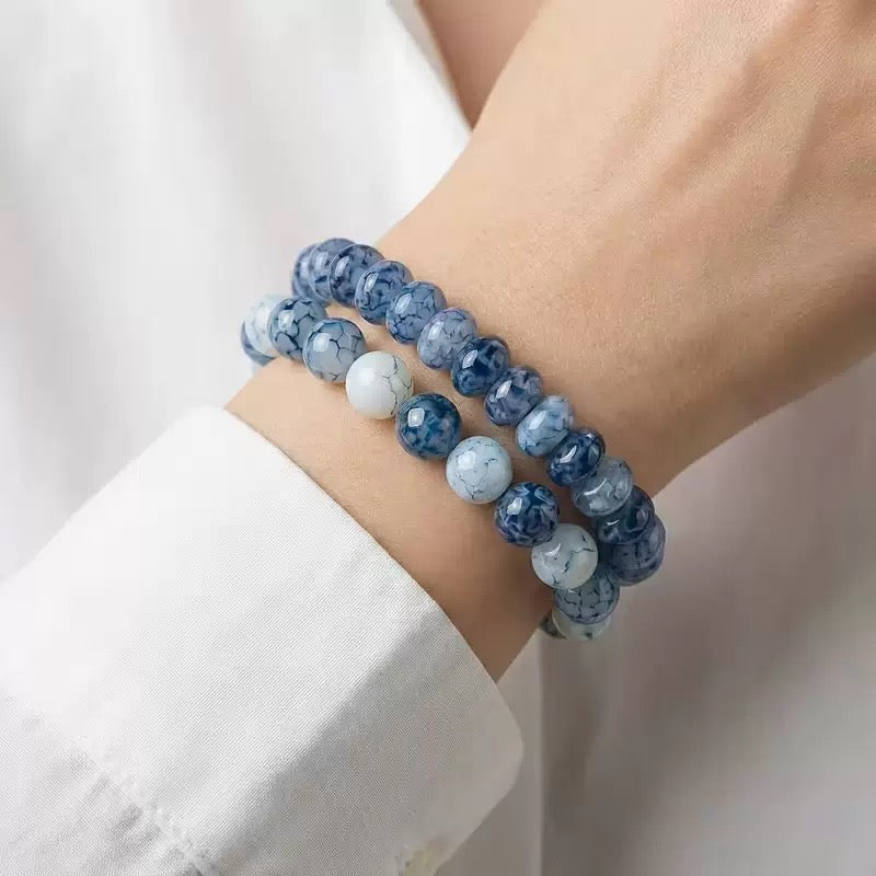 Blue Ice Crack Agate Bracelet