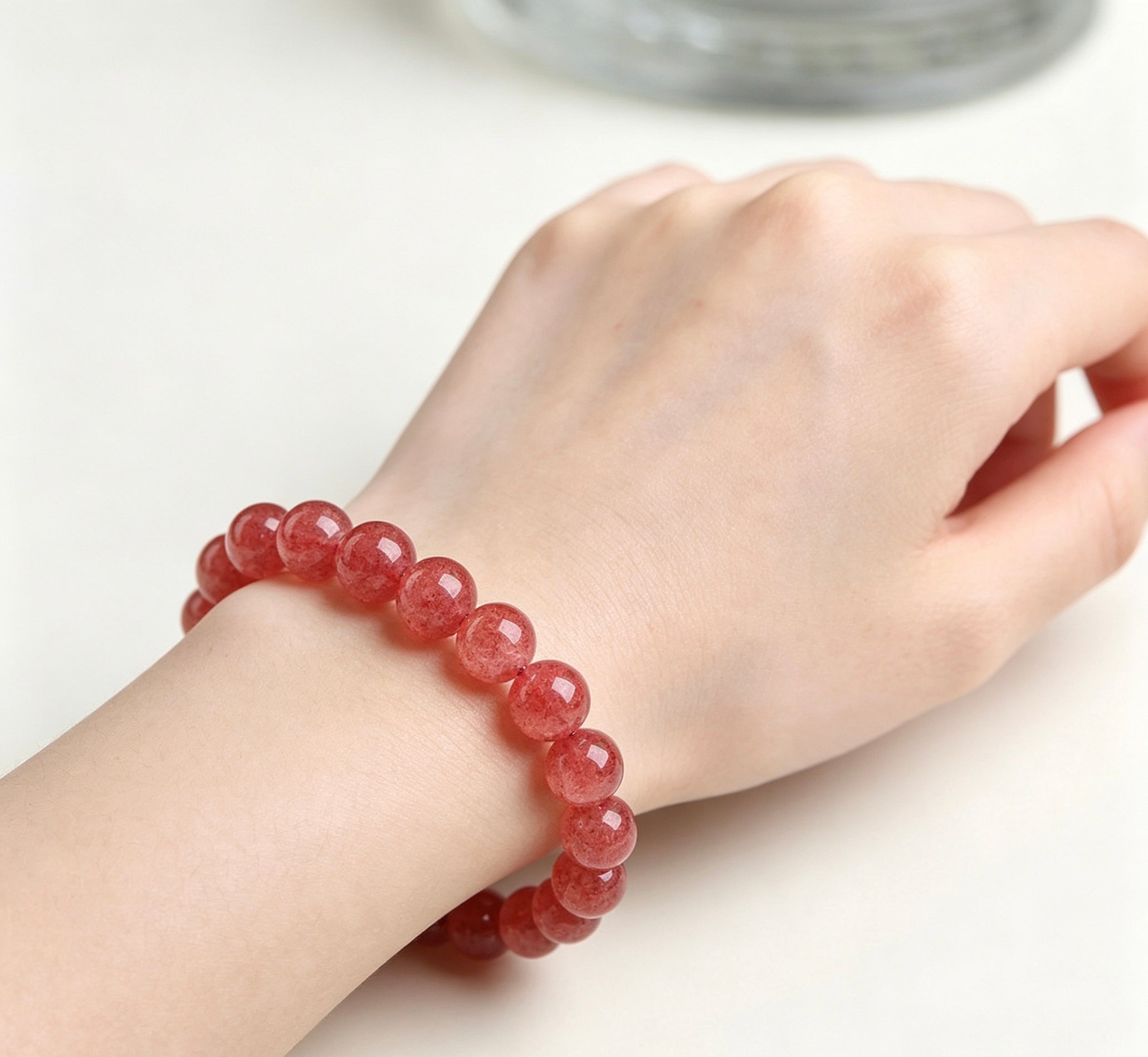 Natural  Pigeon Blood Red Strawberry Quartz  Energy Bracelet