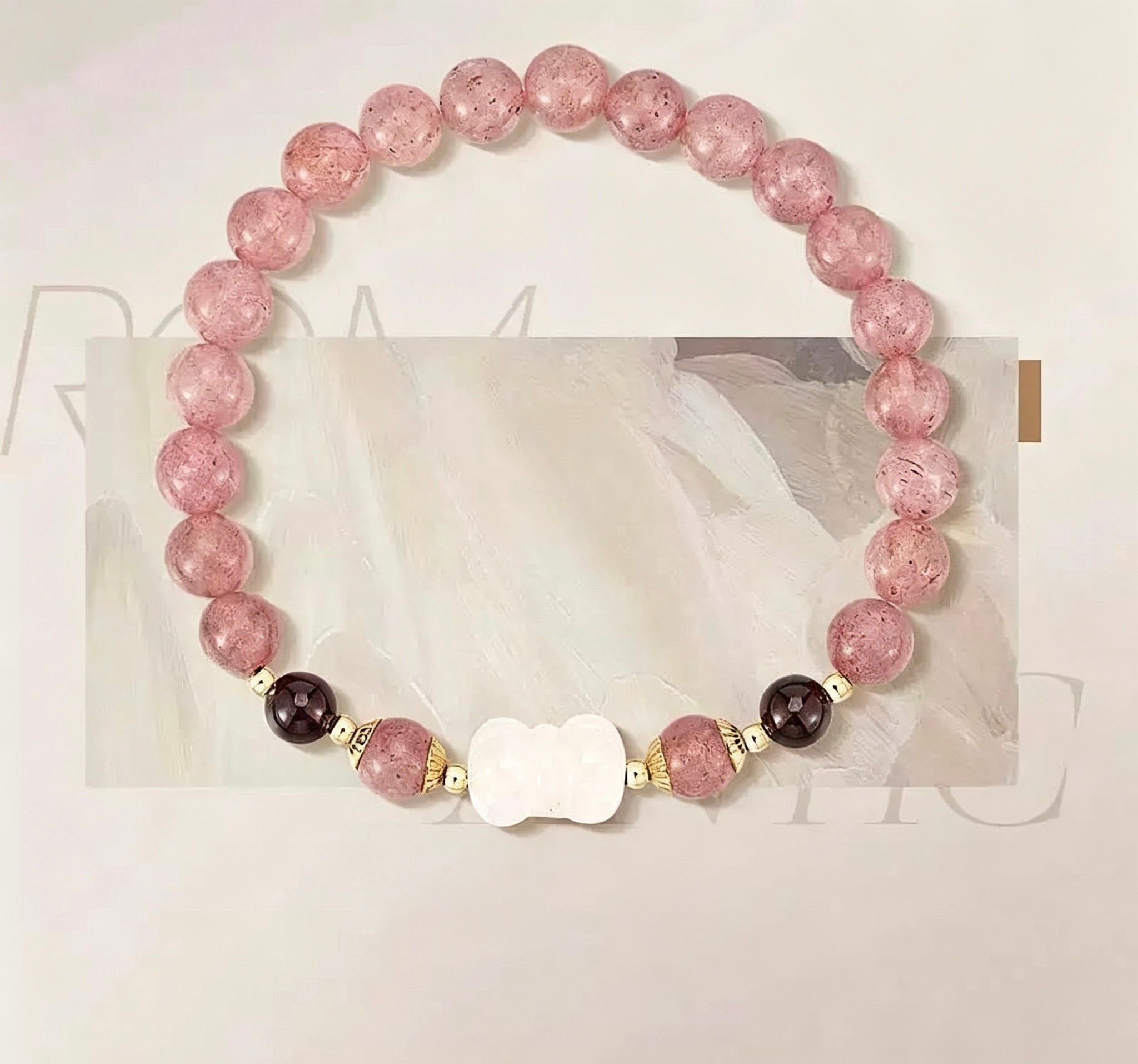 Strawberry Quartz Chalcedony Garnet Bracelet