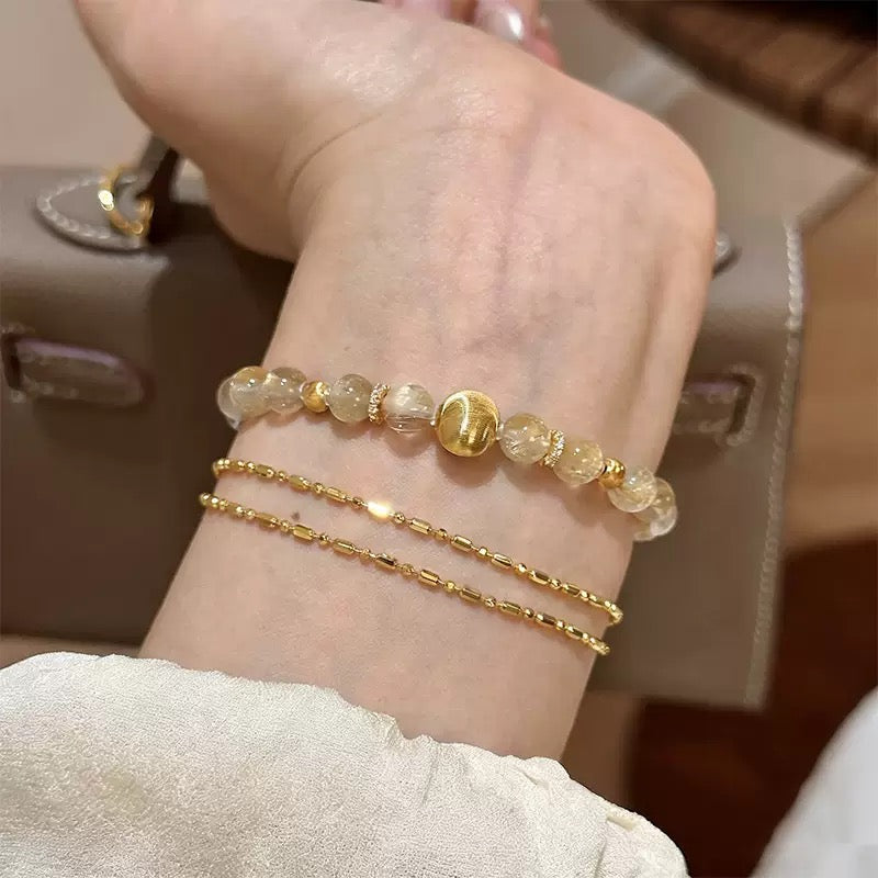 "Stone of Wealth" Natural Golden Rutilated Quartz Bracelet
