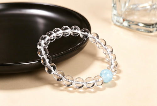 Clear Mind Healing Crystal Bracelet - Clear Quartz & Aquamarine