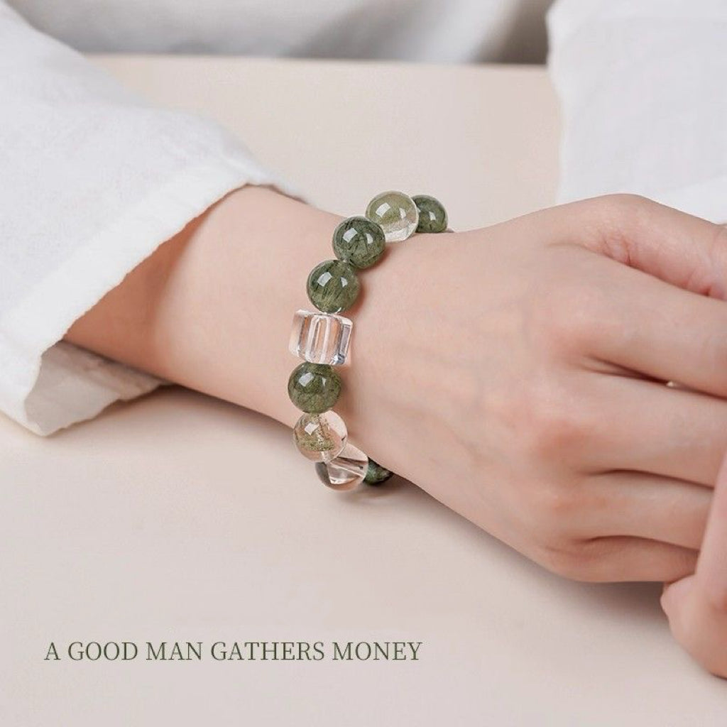Green Phantom Quartz Energy Bracelet | Rooted Wealth & Growth