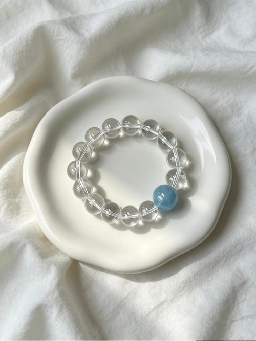 Clear Mind Healing Crystal Bracelet - Clear Quartz & Aquamarine