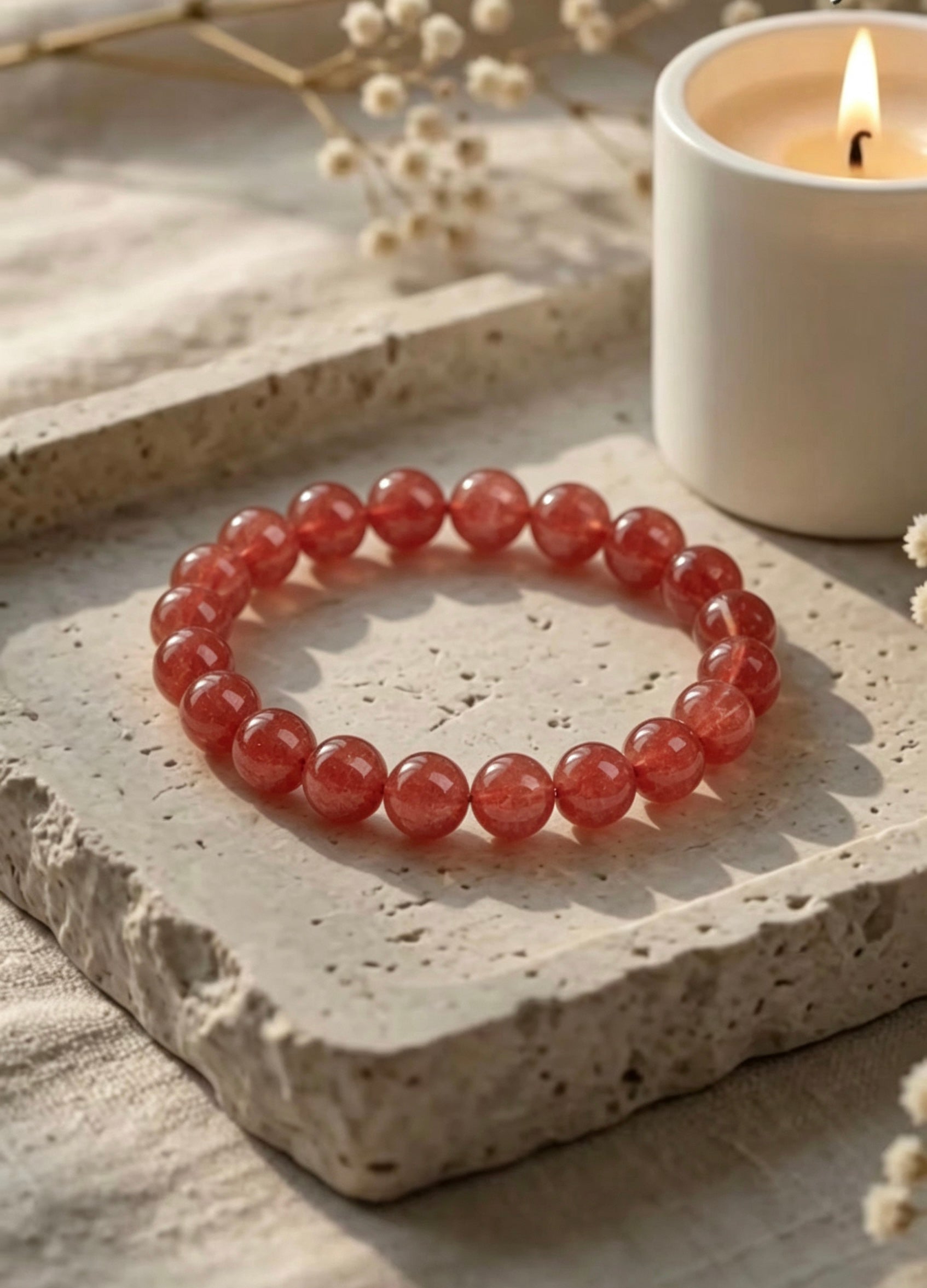 Natural  Pigeon Blood Red Strawberry Quartz  Energy Bracelet