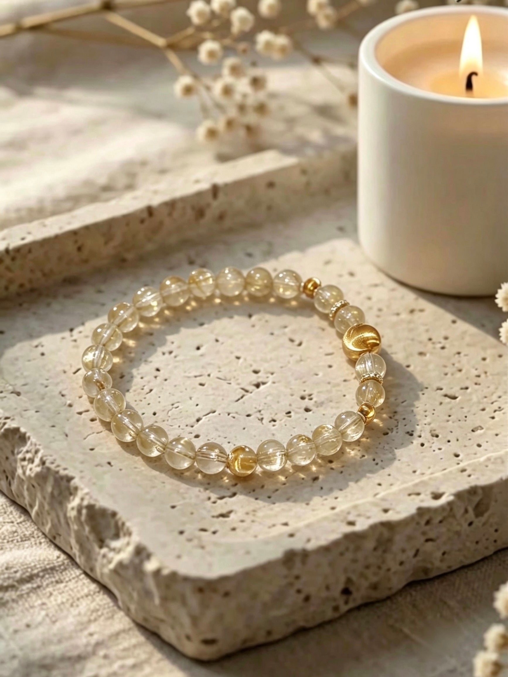 "Stone of Wealth" Natural Golden Rutilated Quartz Bracelet