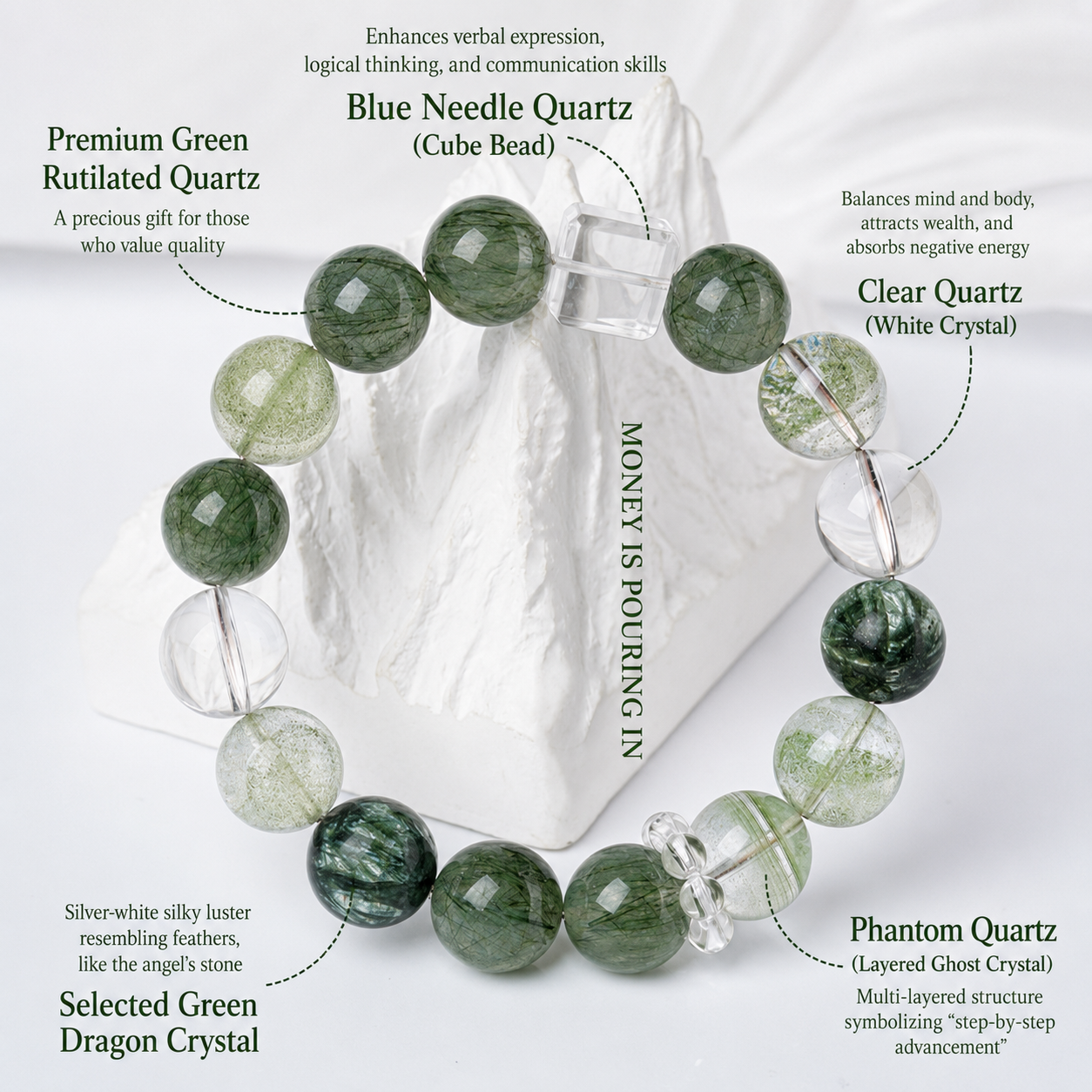 Green Phantom Quartz Energy Bracelet | Rooted Wealth & Growth