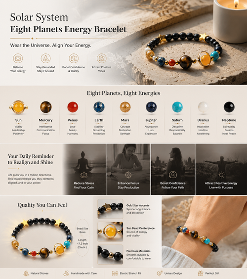 Eight Planets of the Solar System Energy Bracelet